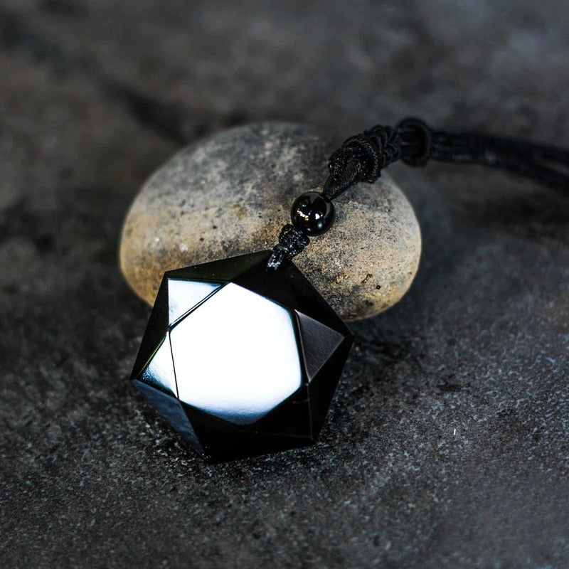 GlowStone™ svart obsidian talisman halsband – minimalistisk spirituell design