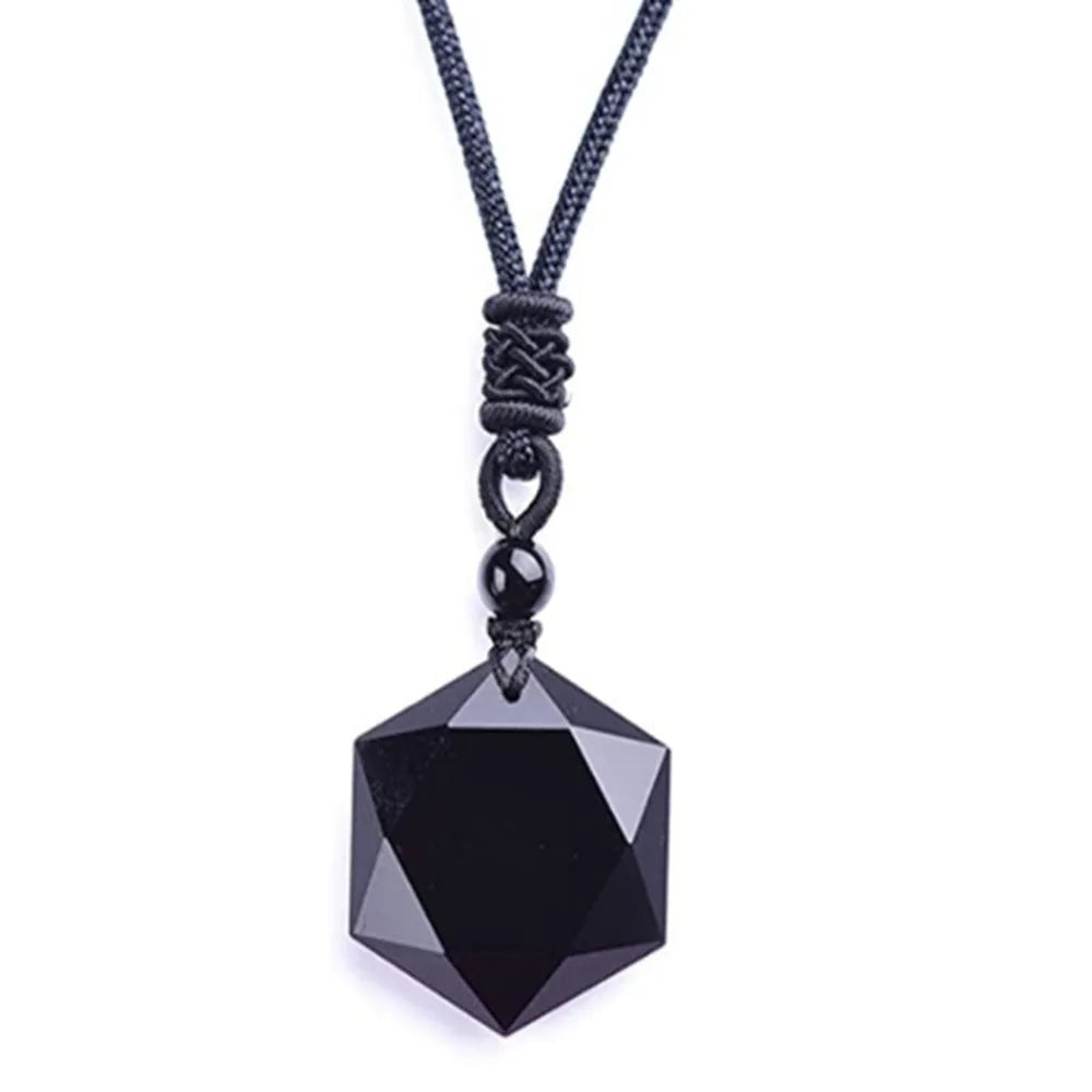 GlowStone™ svart obsidian halsband hexagram – skyddande kristallsmycke med justerbar längd