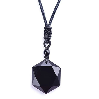GlowStone™ svart obsidian halsband hexagram – skyddande kristallsmycke med justerbar längd