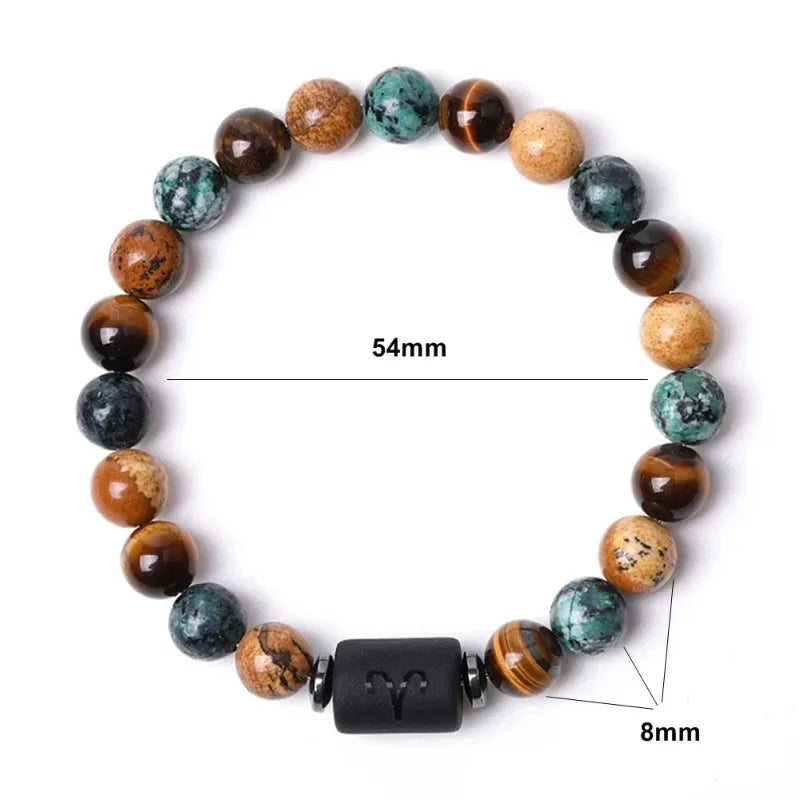 Stjärntecken armband mått – 54 mm omkrets och 8 mm pärlor i GlowSign™ design